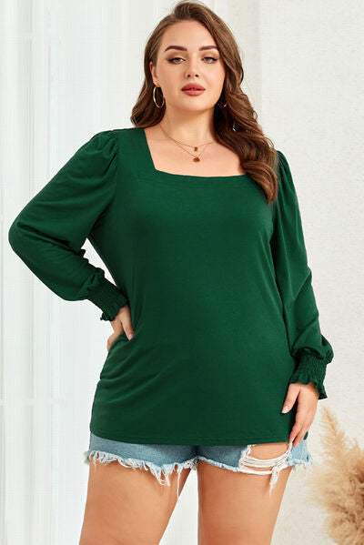 Plus Size Square Neck Lantern Sleeve T-Shirt Women's T-Shirts - Tophatter Daily Deals