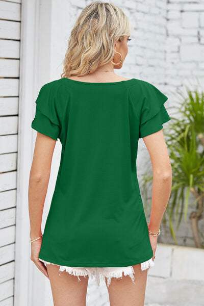 Square Neck Flutter Sleeve T-Shirt Women's T-Shirts - Tophatter Daily Deals