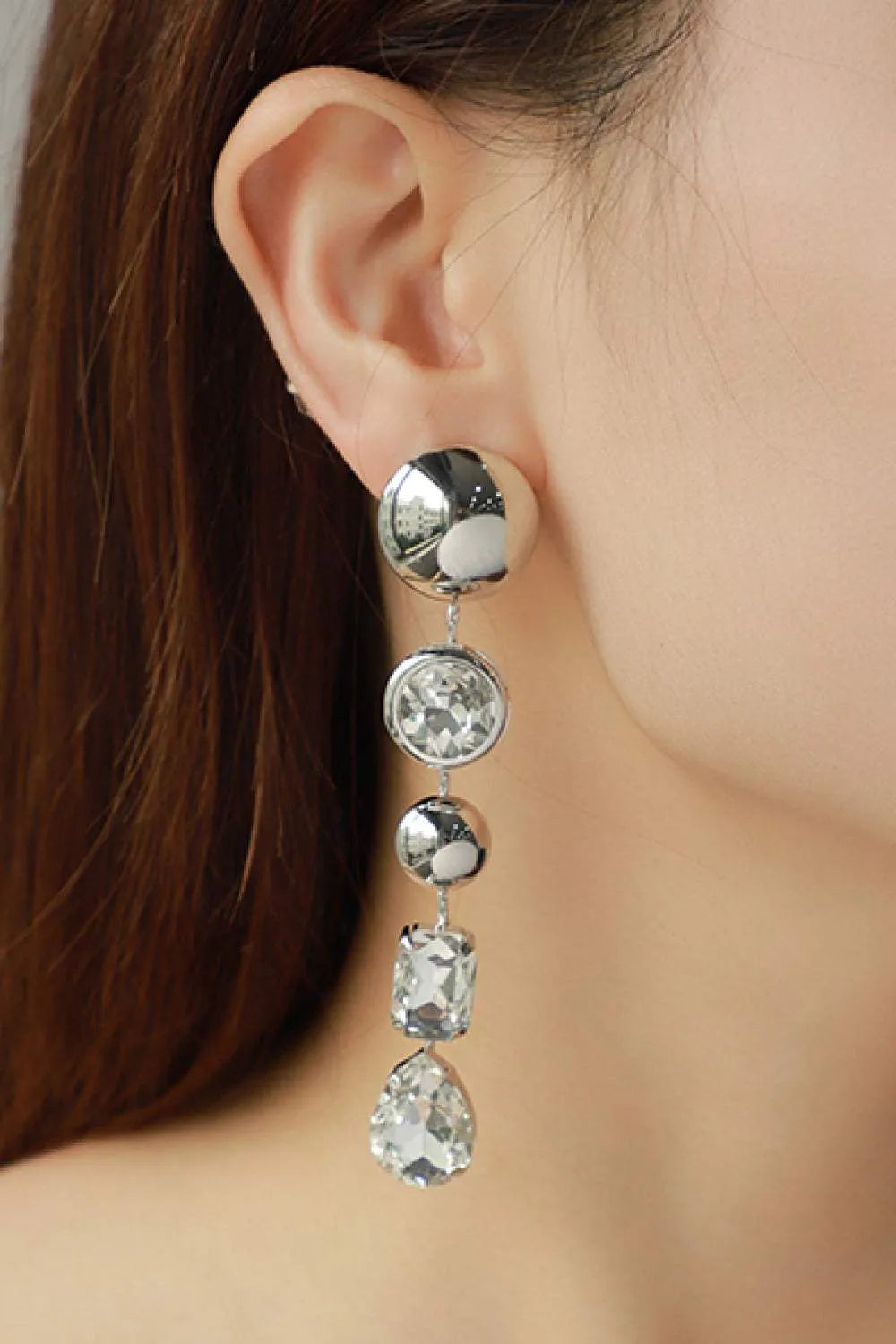 Rhinestone Geometric Drop Earrings Silver One Size Earrings - Tophatter Daily Deals