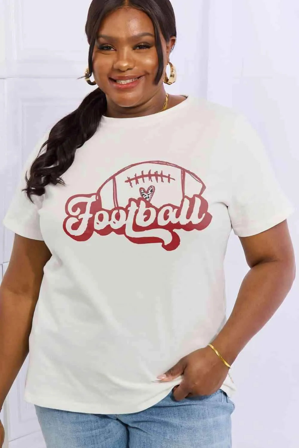 Simply Love Full Size FOOTBALL Graphic Cotton Tee Bleach Women's T-Shirts - Tophatter Daily Deals