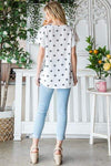 Heimish Full Size Star Print Short Sleeve V-Neck Waffle Knit T-Shirt Blouses - Tophatter Daily Deals