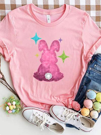 Rabbit Round Neck Short Sleeve T-Shirt Carnation Pink Women's T-Shirts - Tophatter Daily Deals