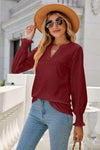 Eyelet Notched Lantern Sleeve T-Shirt Women's T-Shirts - Tophatter Daily Deals