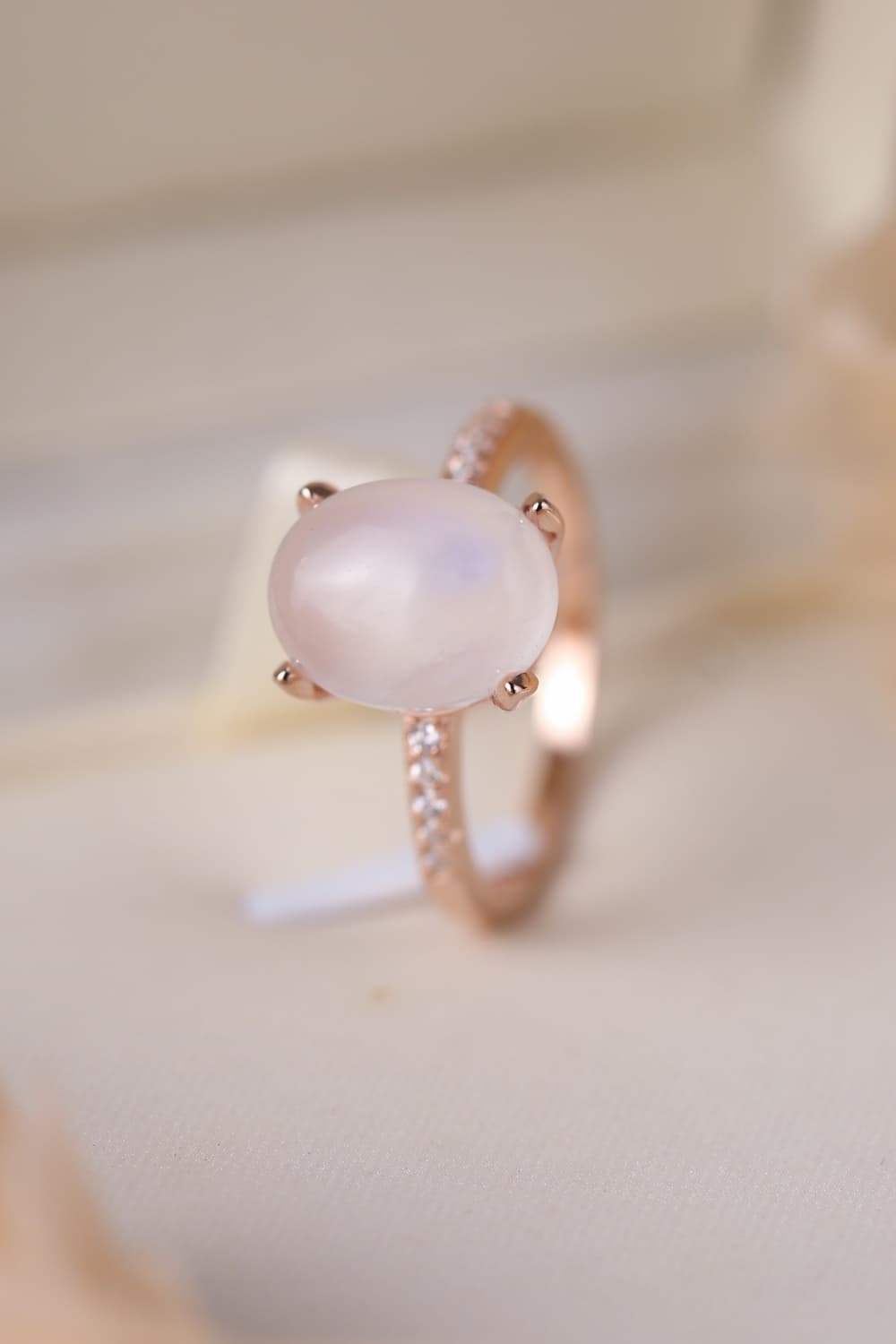 High Quality Natural Moonstone 925 Sterling Silver Side Stone Ring Moonstone - Tophatter Daily Deals