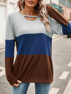 Color Block Cutout Round Neck Long Sleeve T-Shirt Women's T-Shirts - Tophatter Daily Deals