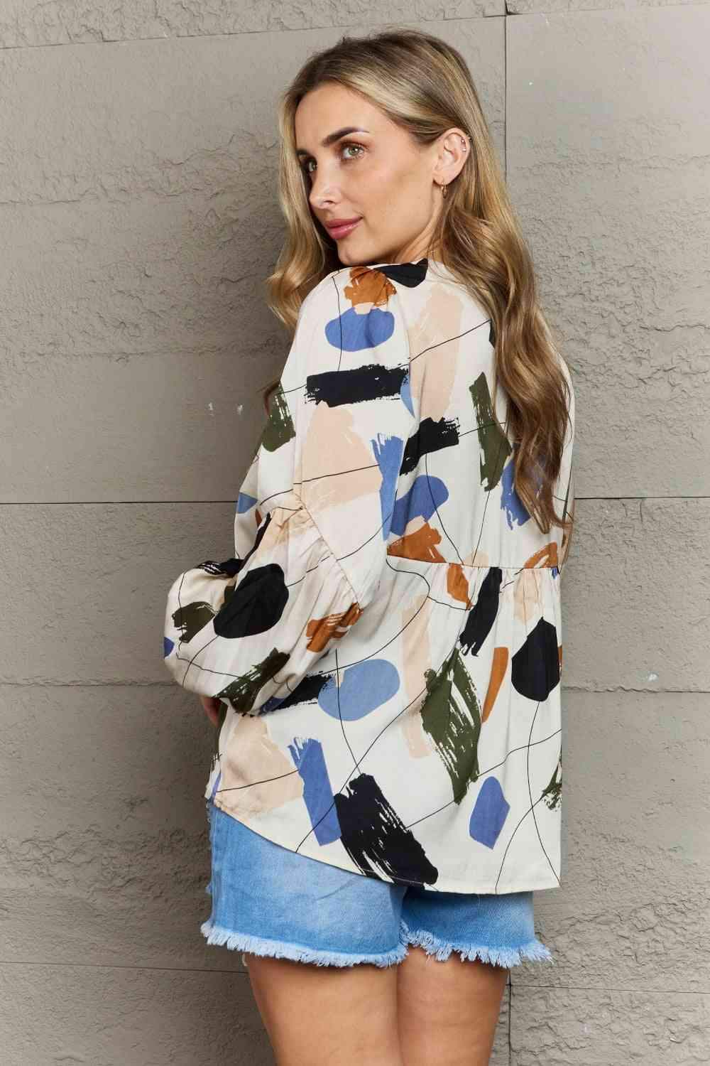 Hailey & Co Wishful Thinking Multi Colored Printed Blouse Blouses - Tophatter Daily Deals