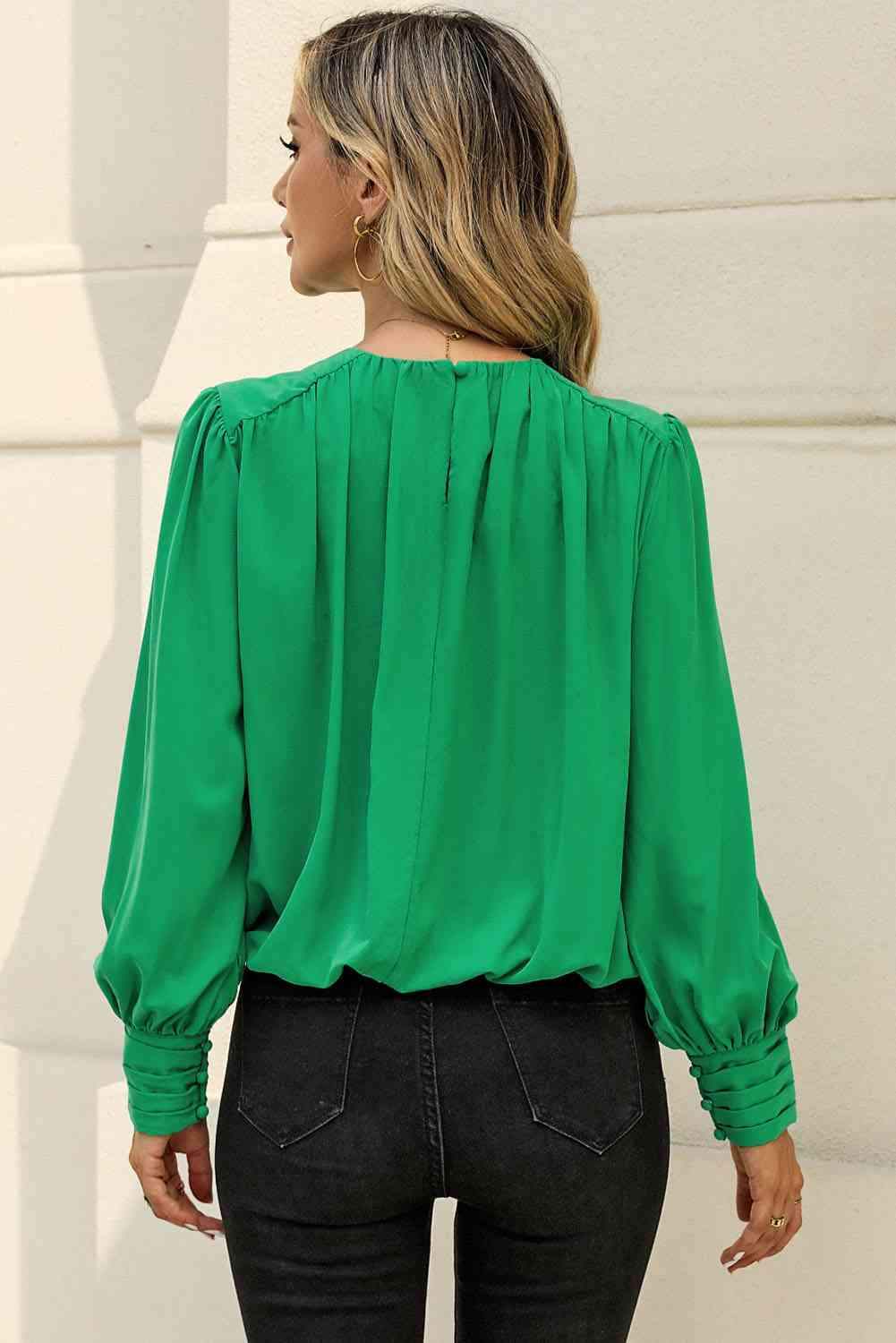 Round Neck Puff Sleeve Blouse Blouses - Tophatter Daily Deals