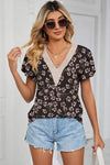 Floral V-Neck Short Sleeve T-Shirt Blush Pink Women's T-Shirts - Tophatter Daily Deals