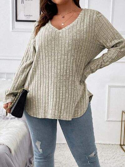 Plus Size V-Neck Long Sleeve T-Shirt Women's T-Shirts - Tophatter Daily Deals