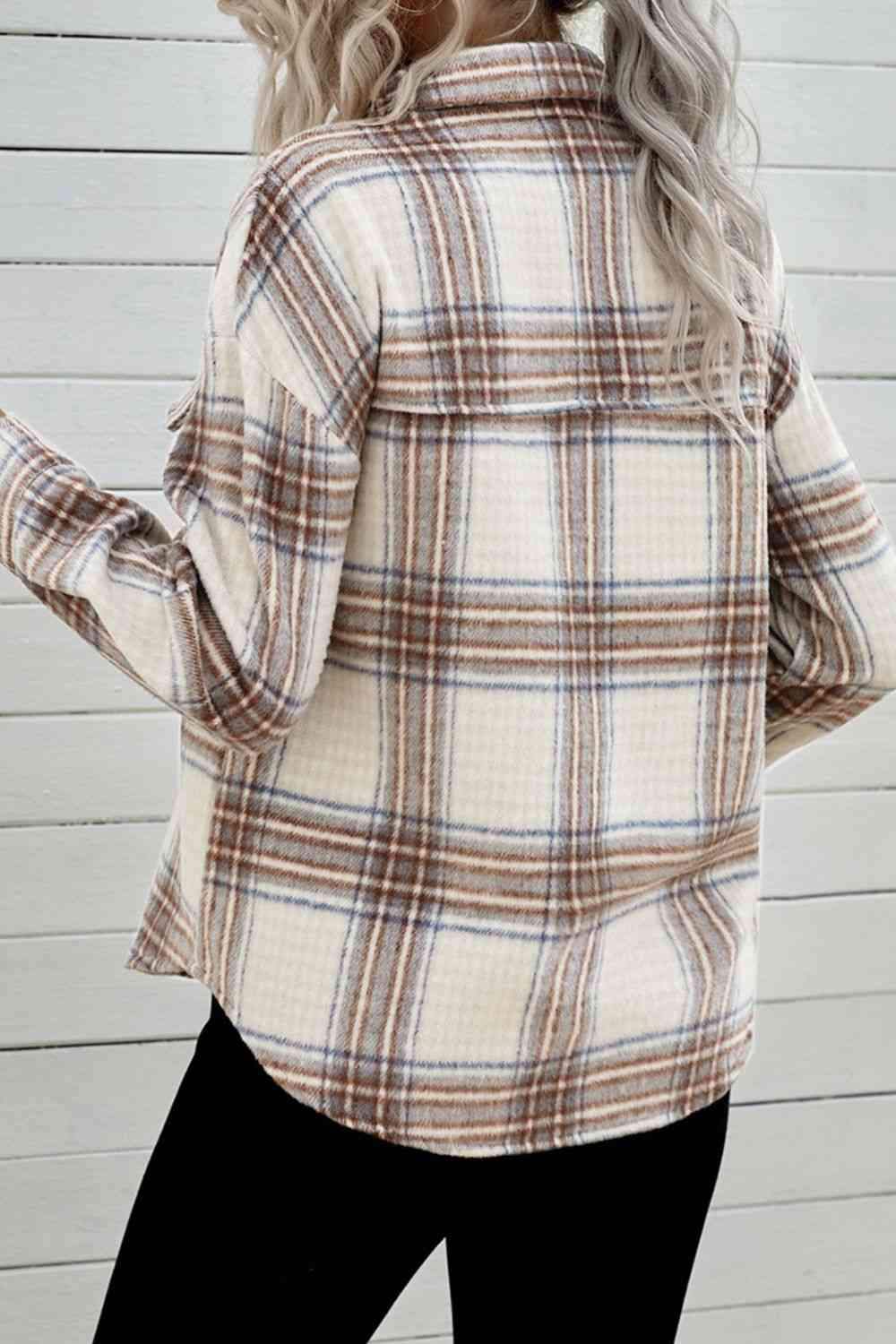 Double Take Plaid Half-Zip Collared Curved Hem Sweatshirt Blouses - Tophatter Daily Deals