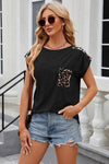 Leopard Round Neck Cap Sleeve T-Shirt Black Women's T-Shirts - Tophatter Daily Deals