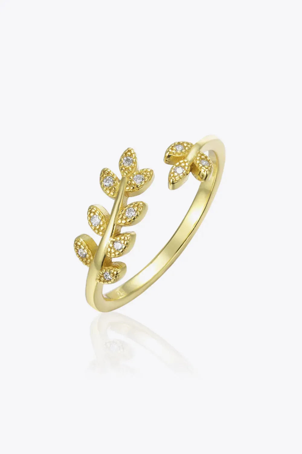 Inlaid Zircon Leaf-Shaped Open Ring Gold One Size Rings - Tophatter Daily Deals