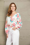 Double Take Floral Notched Neck Long Sleeve Blouse Blouses - Tophatter Daily Deals