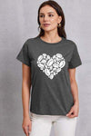 Heart Round Neck Short Sleeve T-Shirt Charcoal Women's T-Shirts - Tophatter Daily Deals