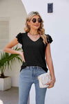 Smocked Flutter Sleeve V-Neck Top Blouses - Tophatter Daily Deals