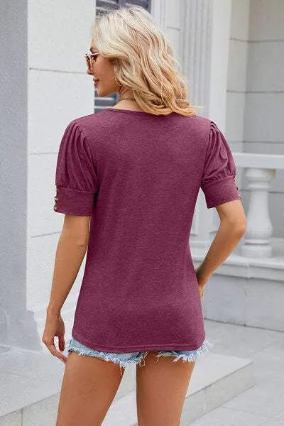 Round Neck Puff Sleeve T-Shirt Women's T-Shirts - Tophatter Daily Deals
