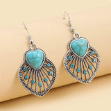 Artificial Turquoise Rhinestone Heart and Leaf Shape Earrings Earrings - Tophatter Daily Deals