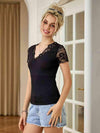 Spliced Lace Surplice Neck Top Blouses - Tophatter Daily Deals