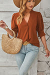 Notched Half Sleeve T-Shirt Chestnut Women's T-Shirts - Tophatter Daily Deals