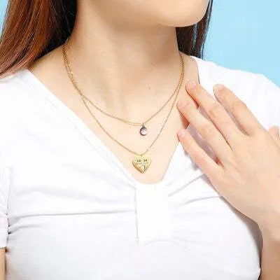 Stainless Steel Double-Layered Heart Pendant Necklace Necklaces - Tophatter Daily Deals