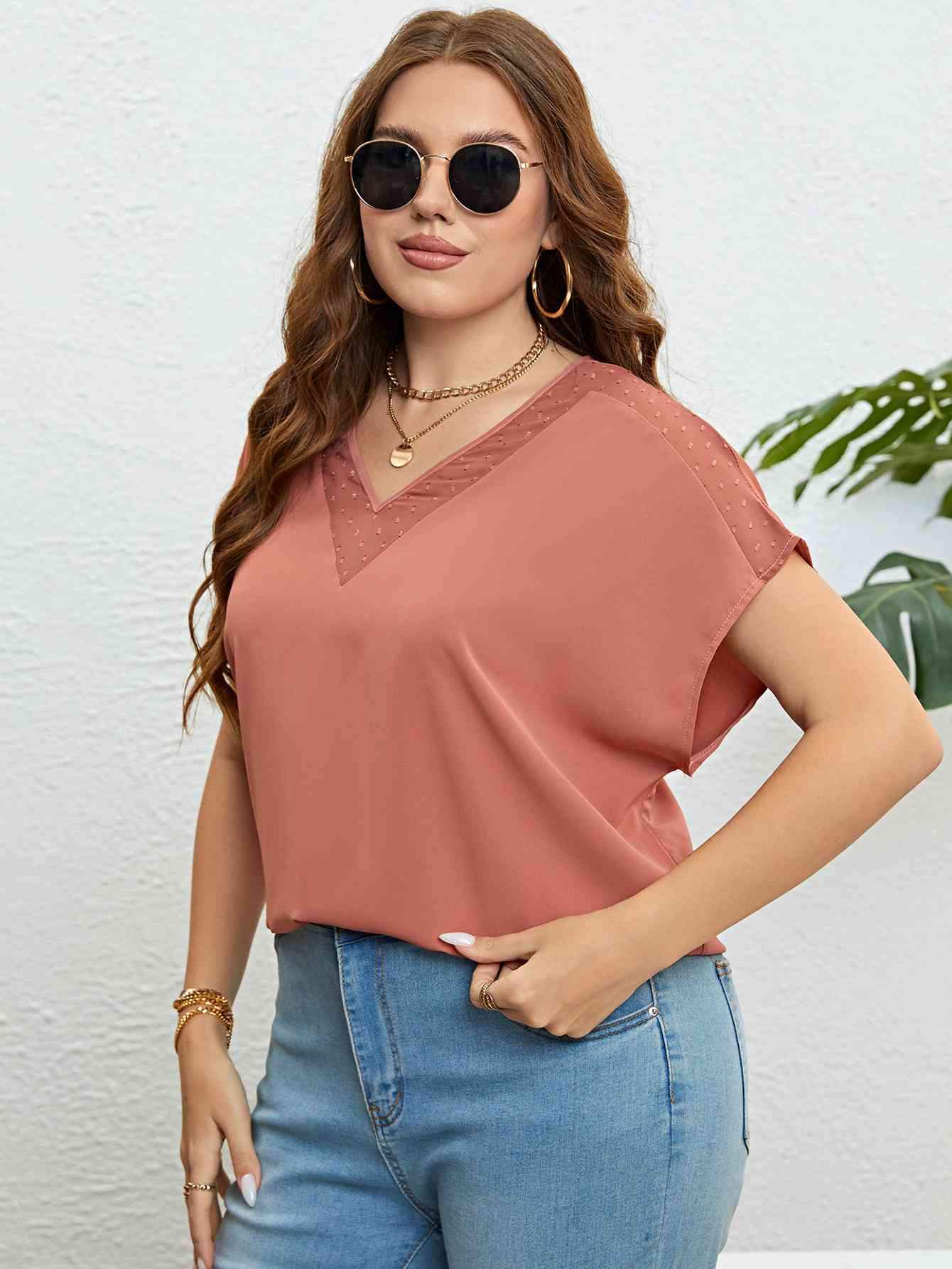 V-Neck Short Sleeve Blouse Blouses - Tophatter Daily Deals