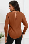 Cowl Neck Dropped Shoulder Long Sleeve Back Tie Blouse Blouses - Tophatter Daily Deals