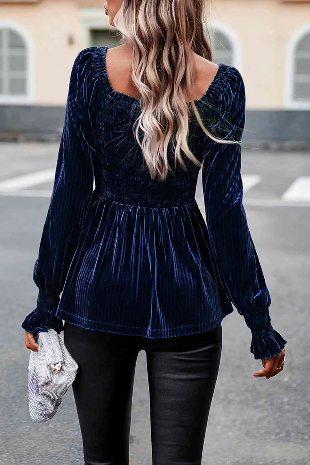 Smocked Square Neck Long Sleeve Blouse Blouses - Tophatter Daily Deals