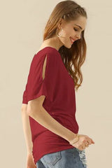 Ninexis Boat Neck Short Sleeve Ruched Side Top Blouses - Tophatter Daily Deals