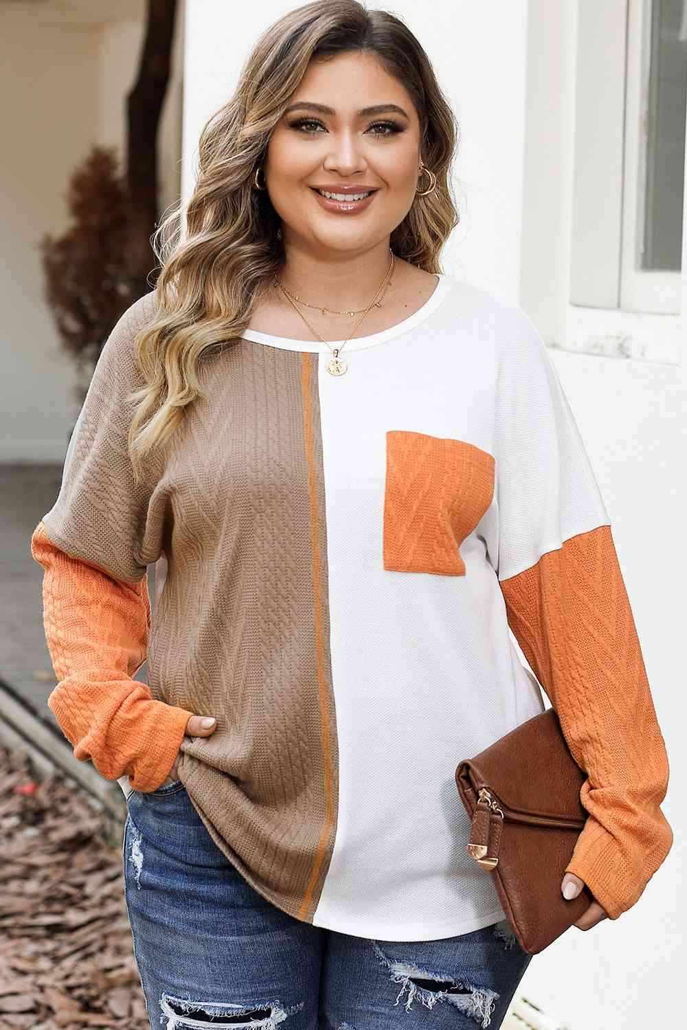 Plus Size Color Block Dropped Shoulder Blouse Blouses - Tophatter Daily Deals