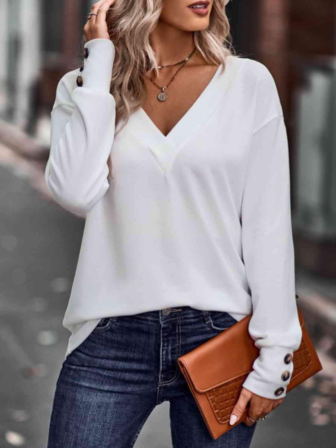 V-Neck Long Sleeve Top Women's T-Shirts - Tophatter Daily Deals