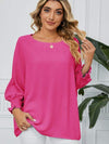 Smocked Lantern Sleeve Round Neck Blouse Hot Pink Blouses - Tophatter Daily Deals