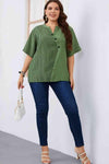 Plus Size Striped Notched Neck Half Sleeve Top Blouses - Tophatter Daily Deals