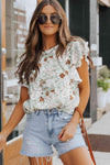 Floral Ruffled Flutter Sleeve Blouse Blouses - Tophatter Daily Deals