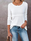 Cutout Round Neck Long Sleeve T-Shirt Light Gray Women's T-Shirts - Tophatter Daily Deals