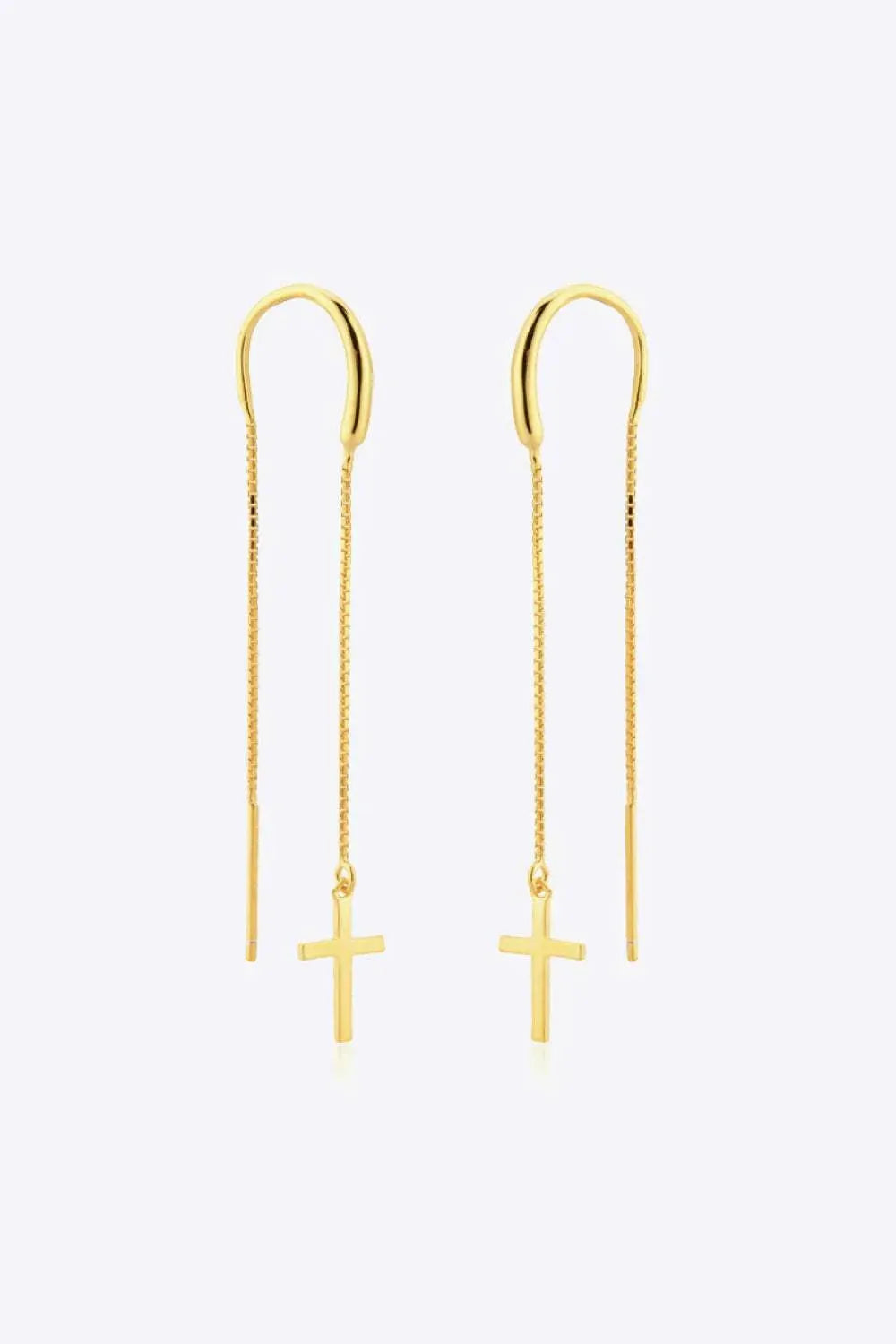 925 Sterling Silver Cross Threader Earrings Gold One Size Earrings - Tophatter Daily Deals