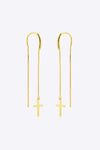 925 Sterling Silver Cross Threader Earrings Gold One Size Earrings - Tophatter Daily Deals