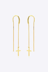 925 Sterling Silver Cross Threader Earrings Gold One Size Earrings - Tophatter Daily Deals