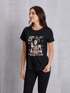 Skull Round Neck Short Sleeve T-Shirt Black Women's T-Shirts - Tophatter Daily Deals