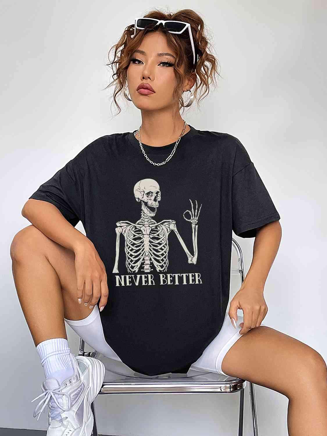 Round Neck Short Sleeve Never Better Graphic T-Shirt Women's T-Shirts - Tophatter Daily Deals