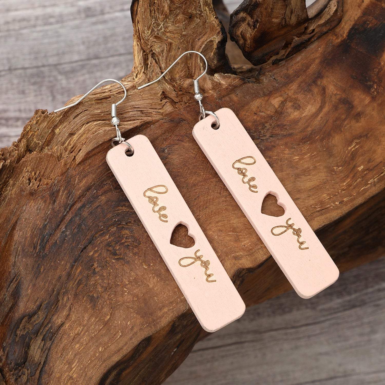 Heart Cutout Wooden Dangle Earrings Earrings - Tophatter Daily Deals