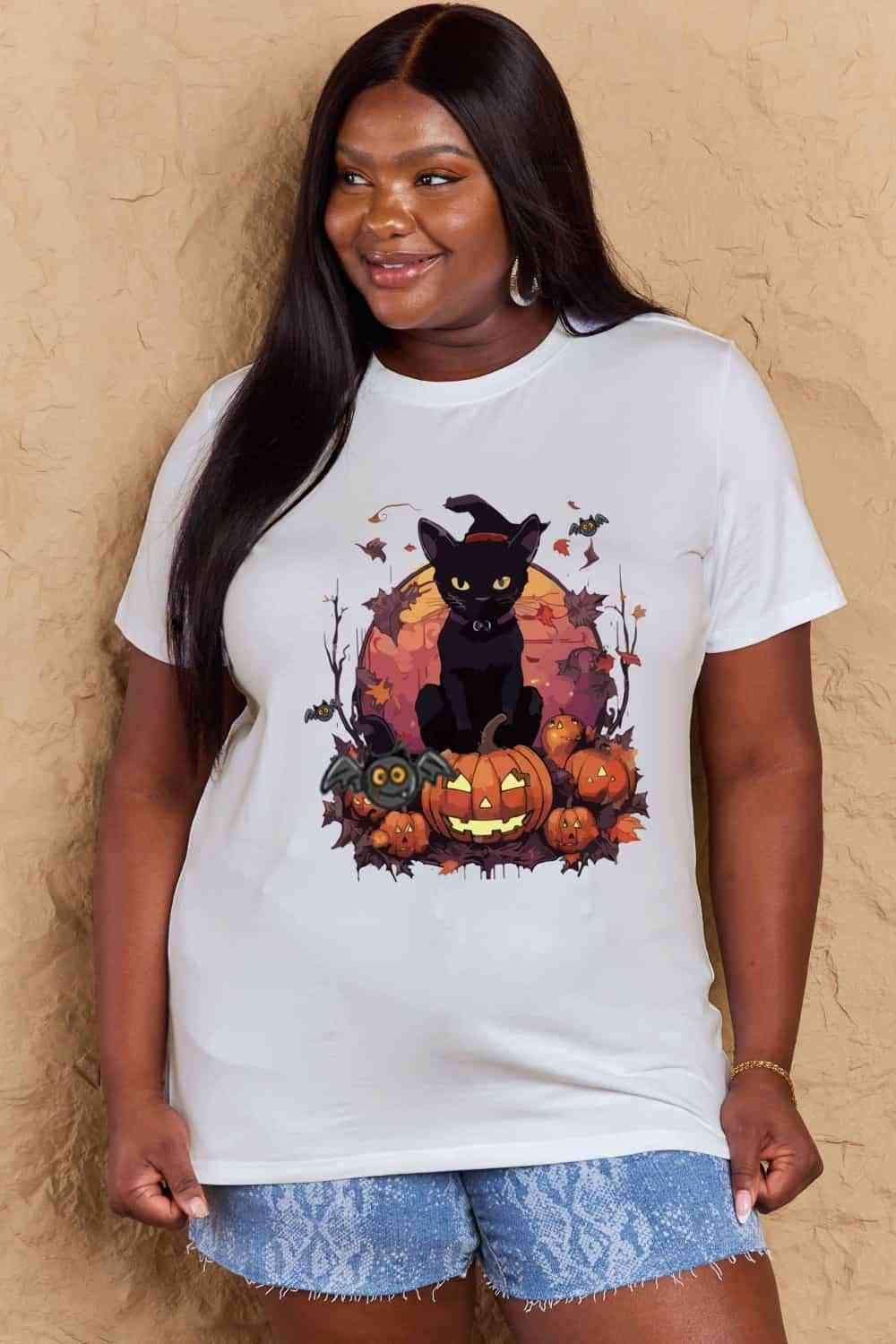 Simply Love Full Size Halloween Theme Graphic T-Shirt Bleach Women's T-Shirts - Tophatter Daily Deals