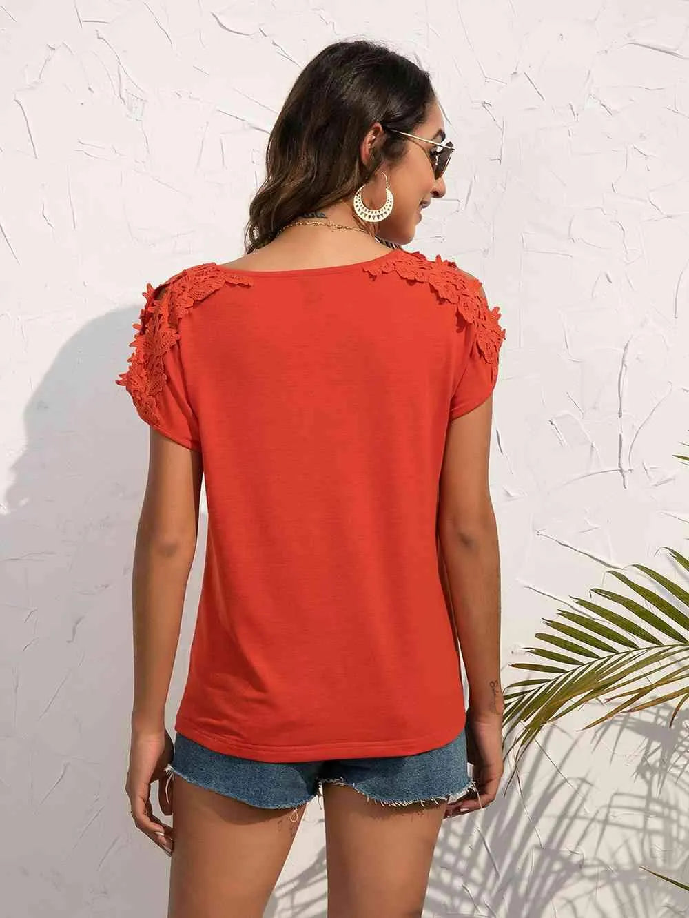 Spliced Lace Cold-Shoulder Blouse Blouses - Tophatter Daily Deals