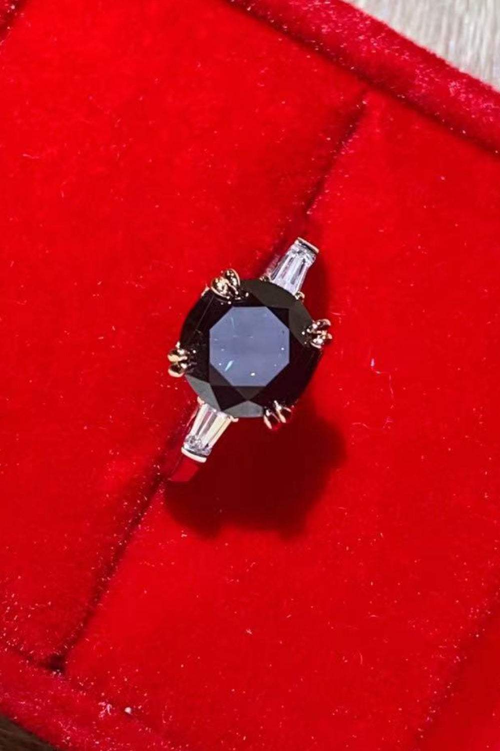 2 Carat Black Moissanite Platinum-Plated Ring Moissanite - Tophatter Daily Deals