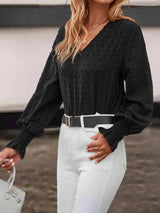 Swiss Dot V-NecK Lantern Sleeve Blouse Blouses - Tophatter Daily Deals