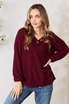 Zenana Buttoned V-Neck Long Sleeve Blouse Dark Burgundy Blouses - Tophatter Daily Deals