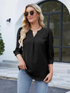 Notched Puff Sleeve Blouse Black Blouses - Tophatter Daily Deals