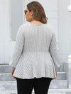 Plus Size Ribbed V-Neck Long Sleeve Blouse Blouses - Tophatter Daily Deals