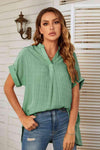 Notched Neck Slit Cuffed Blouse Gum Leaf Blouses - Tophatter Daily Deals