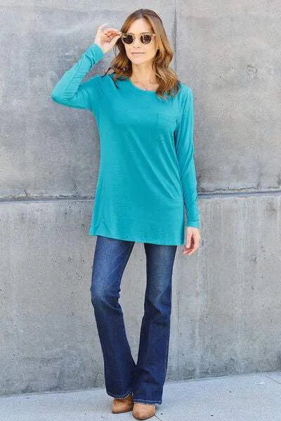 Basic Bae Full Size Round Neck Long Sleeve Top Blouses - Tophatter Daily Deals
