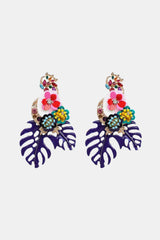 Leaf & Flower Shape Zinc Alloy Dangle Earrings Navy One Size Earrings - Tophatter Daily Deals